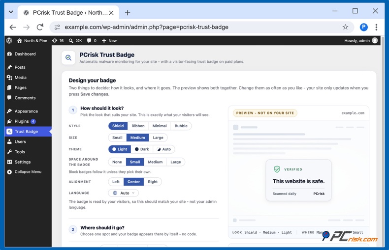 PCrisk Trust Badge WordPress-Plugin