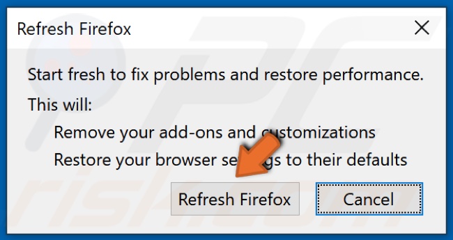Klicken Sie auf Firefox aktualisieren, um die Aktion zu bestätigen