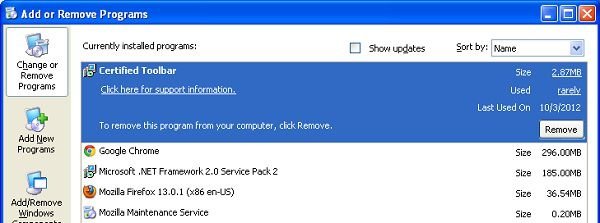 Certified Toolbar Deinstallation