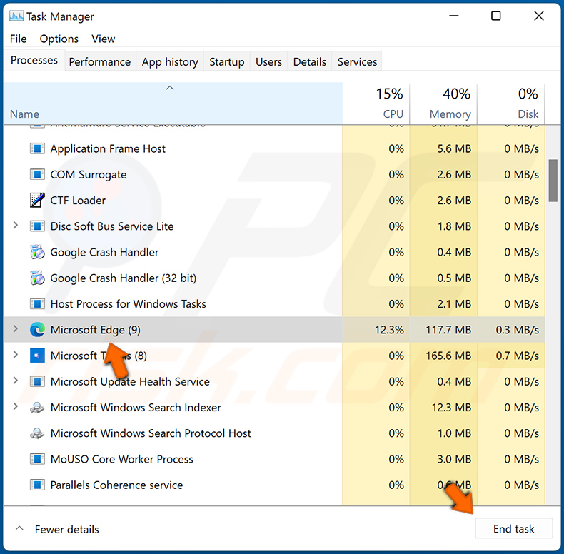 Microsoft Edge mit dem Task Manager beenden