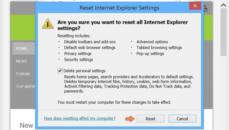 Zurücksetzen von Internet Explorer-Einstellungen auf die Standard Windows 8