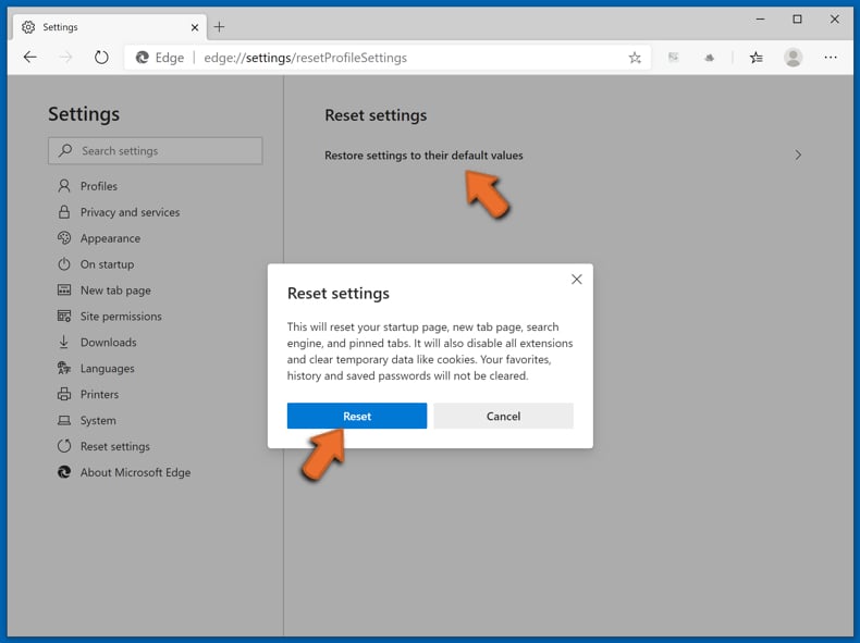 Microsoft Edge (Chromium) reset Schritt 3