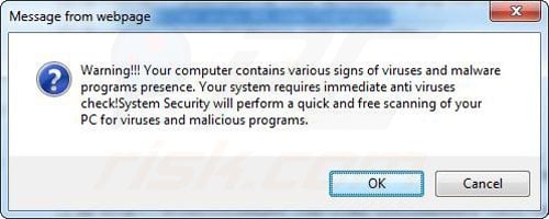 Fake pop-up used in rogue antivirus distribution example 2