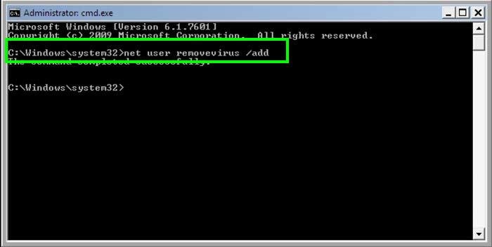 net user removevirus /add