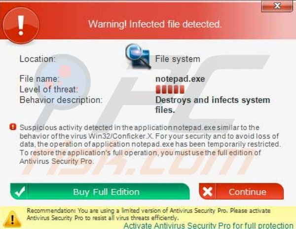Antivirus Security Pro erstellt gefälschte Sicherheitswarnung Pop-ups