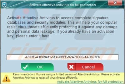 Aktivieren Sie Attentive Antivirus mit einem wiederhergestellten Aktivierungsschlüssel