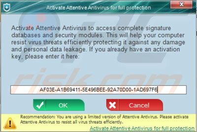 Aktivieren Sie Attentive Antivirus mit einem wiederhergestellten Aktivierungsschlüssel