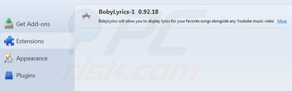 Boby Lyrics Entfernung von Mozilla Firefox