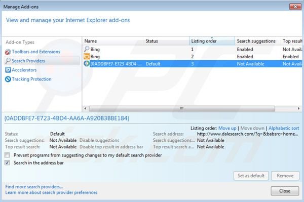 Dalesearch Standardsuchmaschine im Internet Explorer