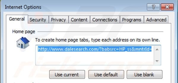 Dalesearch Homepage im Internet Explorer