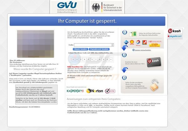 GVU Ihr Computer ist gesperrt Ukash Virus