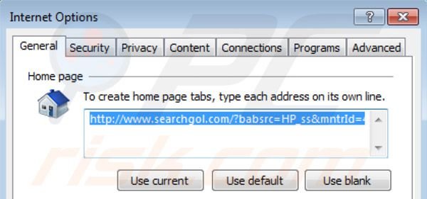 Searchgol Homepage bei Internet Explorer