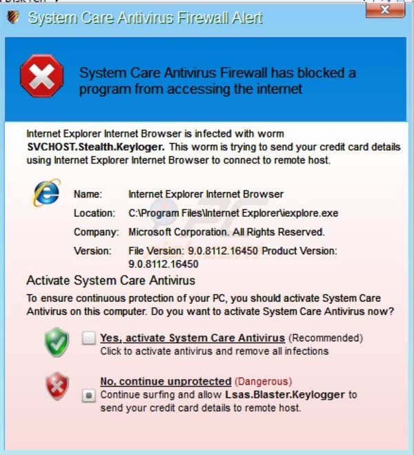 System Care Antivirus falsche Firewall Warnung