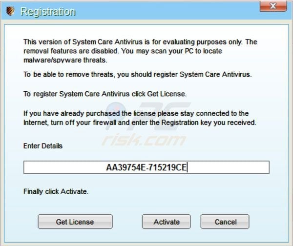 System Care Antivirus Entfernung mit einem erneuerten Registrierungsschlüssel Schritt 2