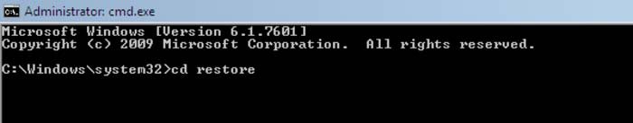 Systemwiederherstellung mit Eingabeaufforderung, tippen Sie cd restore