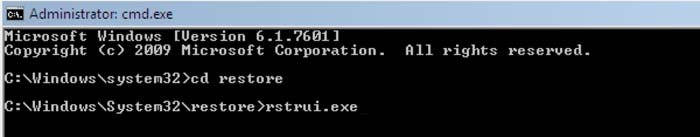 Systemwiederherstellung mit dem Befehl rstrui.exe