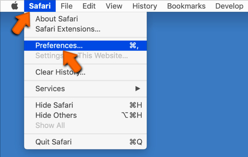 Opening settings in Safari