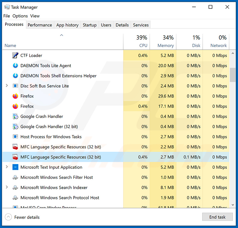 Malware-Prozess wird im Task-Manager ausgeführt