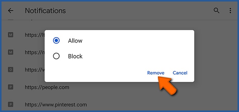 Internetbrowser-Benachrichtigungen bei Google Chrome - Android entfernen (Schritt 2)