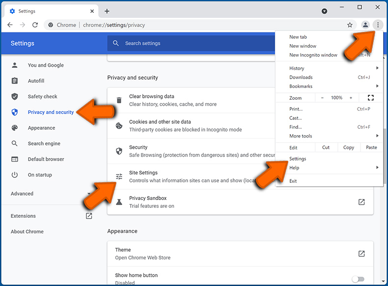 Internetbrowser-Benachrichtigungen bei Google Chrome entfernen (Schritt 1)