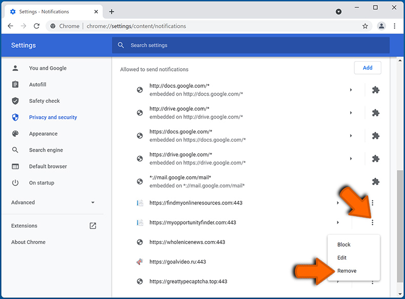 Internetbrowser-Benachrichtigungen bei Google Chrome entfernen (Schritt 2)