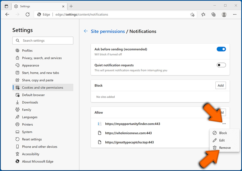 Internetbrowser-Benachrichtigungen bei Microsoft Edge entfernen (Schritt 2)