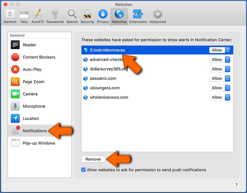 Internetbrowser-Benachrichtigungen bei Safari (macOS) entfernen (Schritt 2)