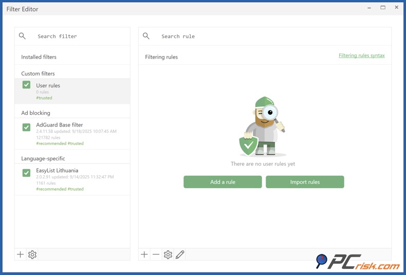 AdGuard benutzerdefinierte Regeln und Filter