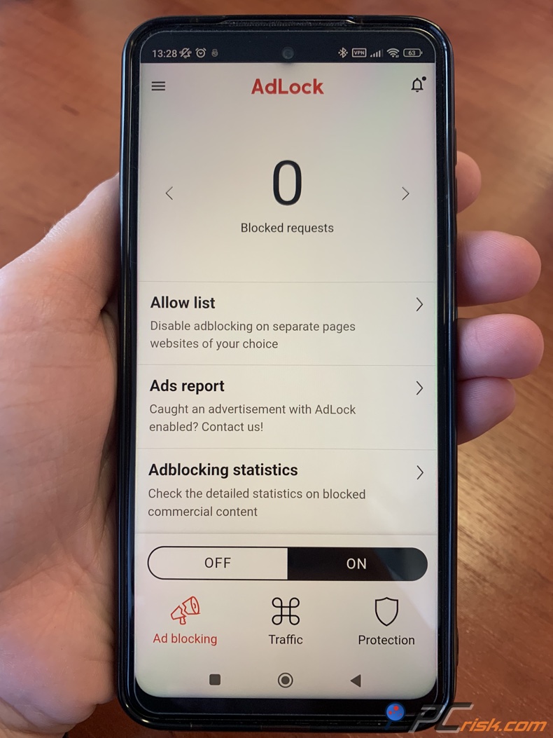 Adlock für Android Dashboard