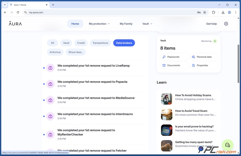 Aura Berichte zur Datenlöschung