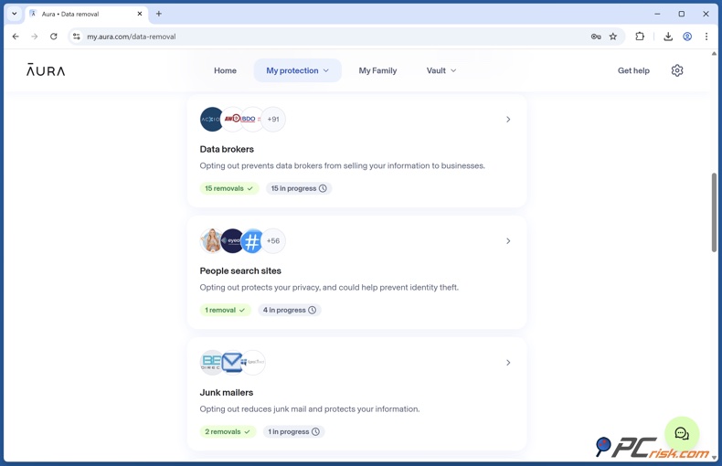 Aura Anträge auf Datenlöschung Reduzierung von Junk Mails