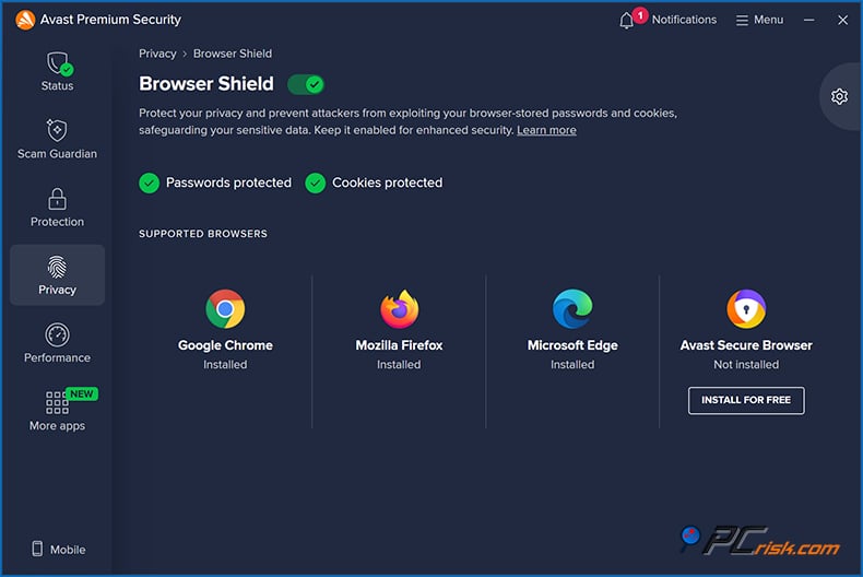 avast Browser Schutzschild
