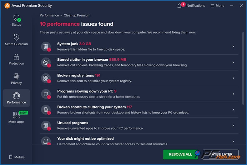 avast Aufräumarbeiten