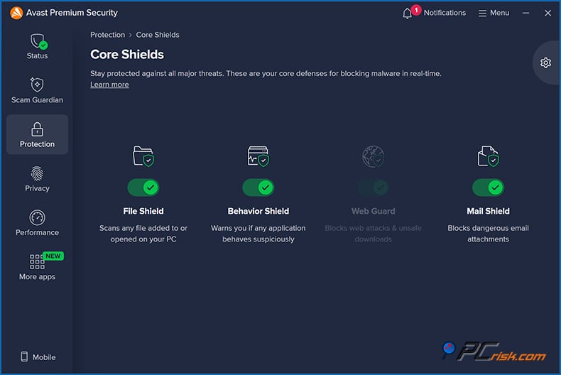 avast Echtzeit Schutzschilde Windows