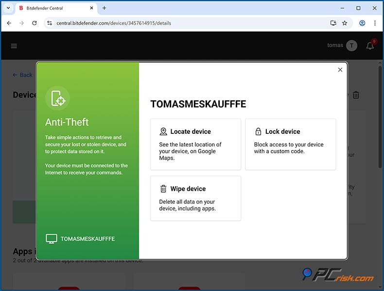 bitdefender Diebstahlsicherung