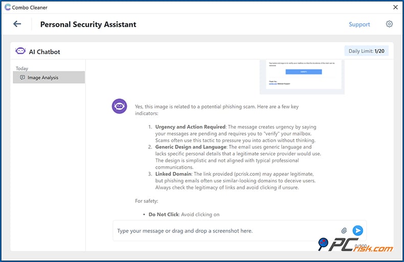 Combo Cleaner Funktion für persönlichen Sicherheitsassistenten