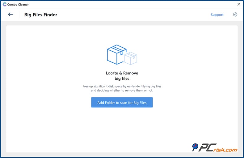 Combo Cleaner Funktion zum Auffinden großer Dateien unter Windows