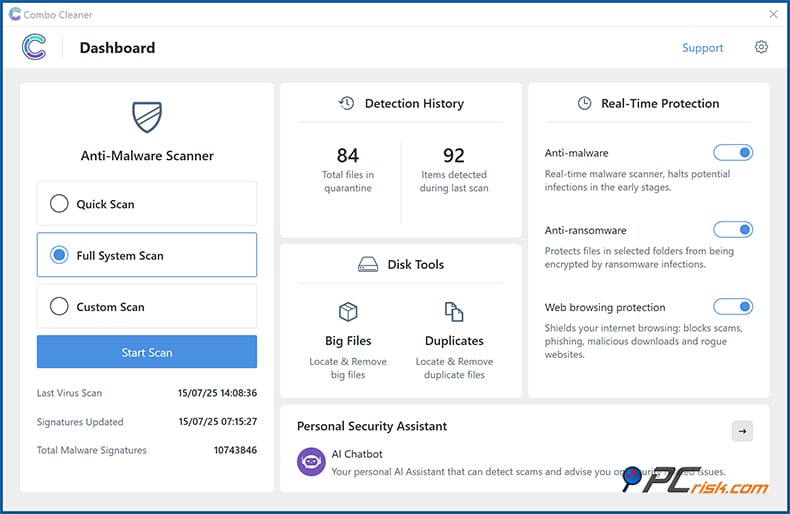 Combo Cleaner Aussehen Windows