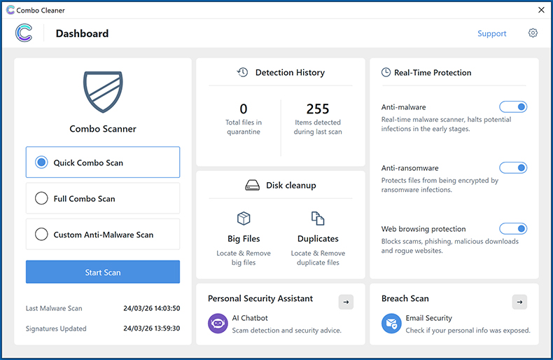 Combo Cleaner Aussehen Windows