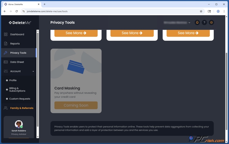 DeleteMe Kartenmaskierung