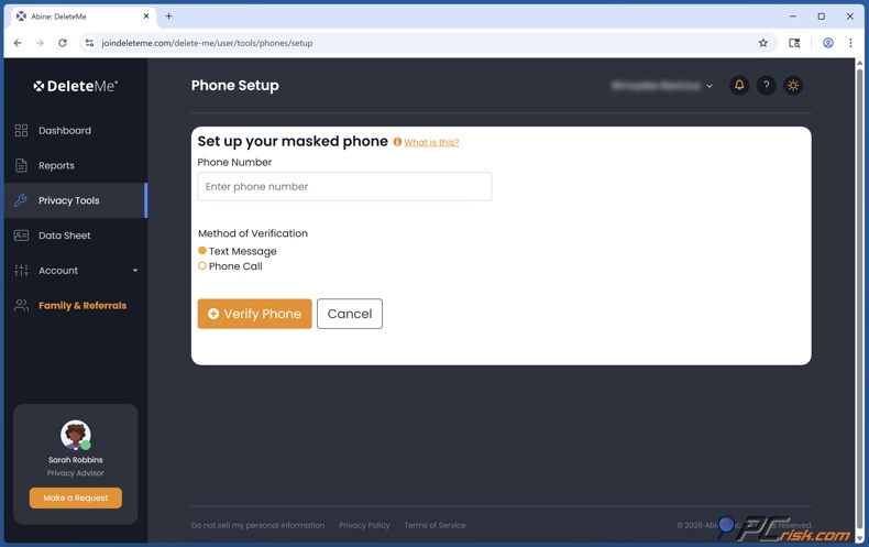 DeleteMe Telefonmaskierung