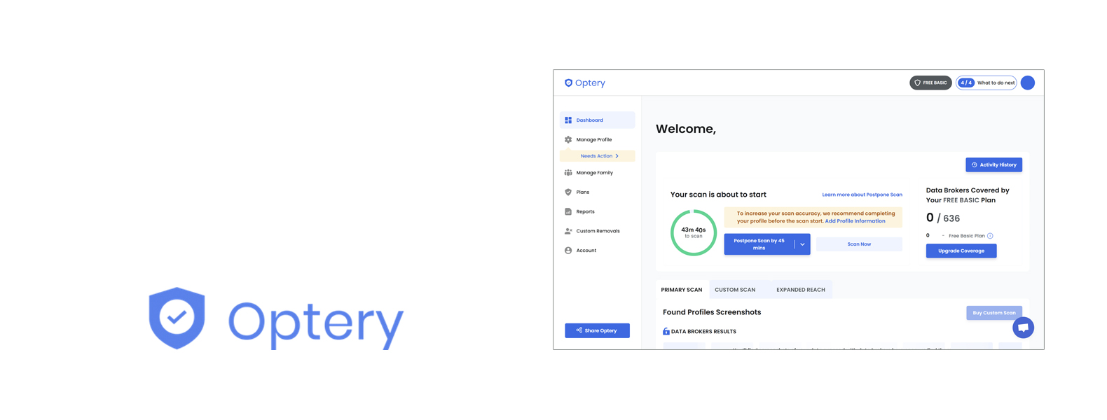 Optery Datenlöschungsdienst Kopfzeile