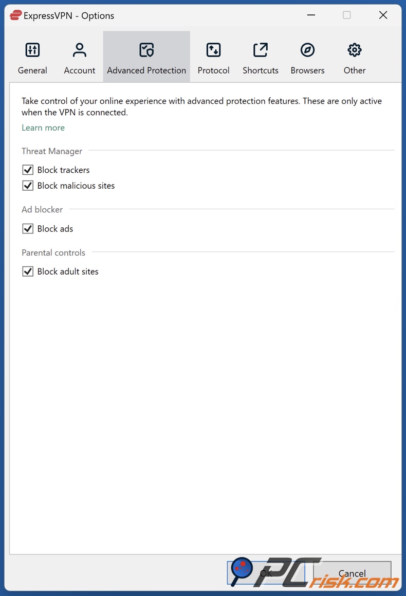 ExpressVPN Bedrohungsmanager und Kindersicherung