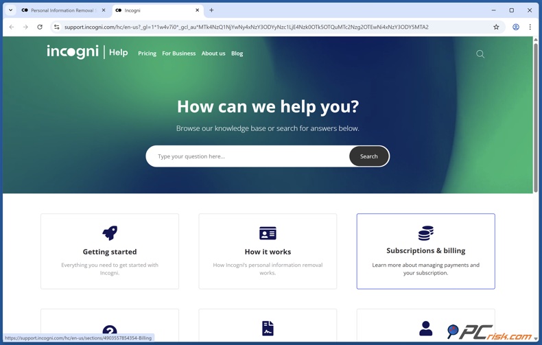 Incogni Hilfe Center