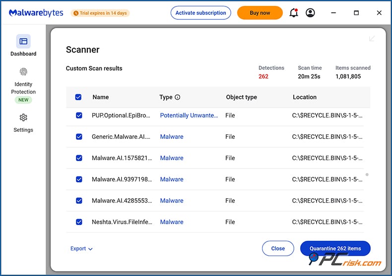 malwarebytes Scannen und Reinigen
