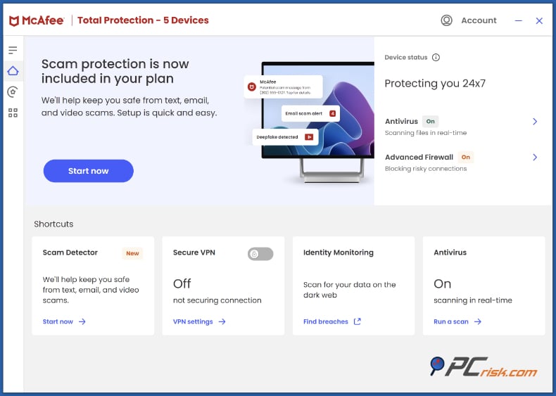 mcafee antivirus Armaturenbrett