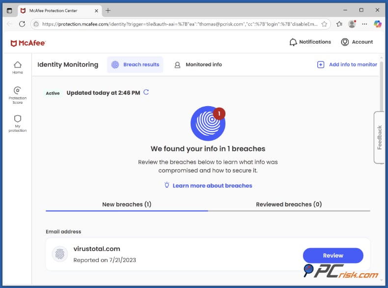 mcafee Identitätsüberwachung