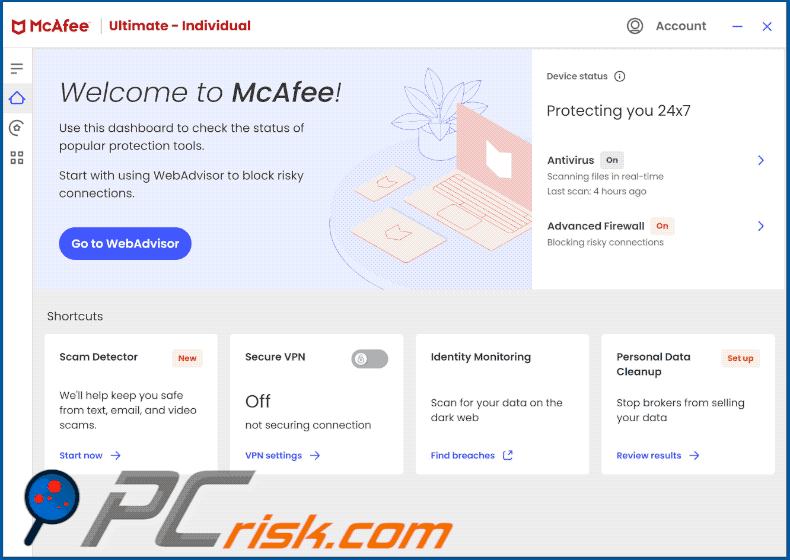 mcafee antivirus Aussehen der Benutzeroberfläche