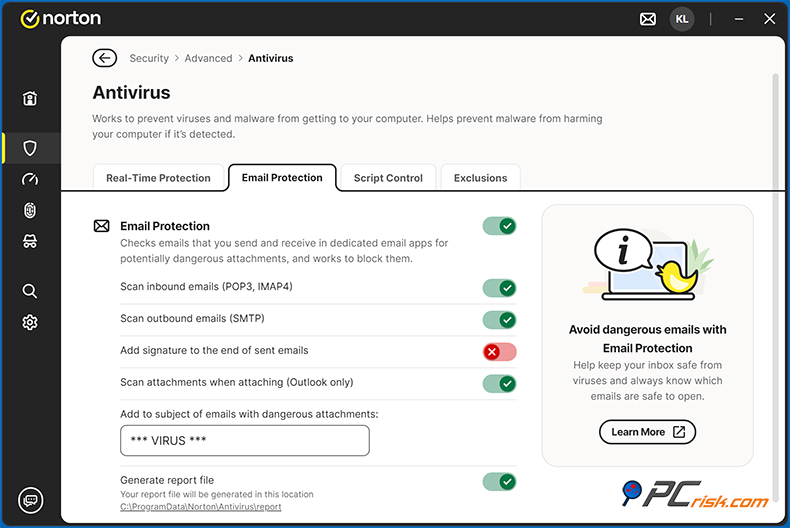 Norton 360 Deluxe E-Mail und Spam-Filterung