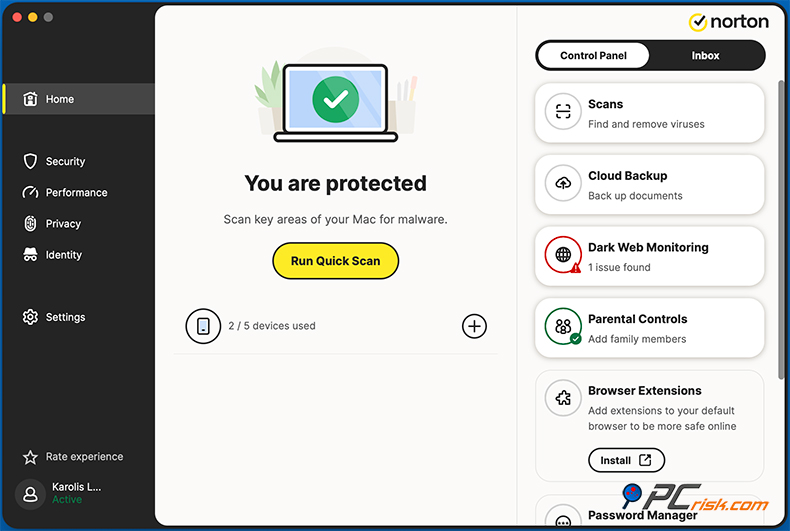 Norton 360 Deluxe Startseite Mac